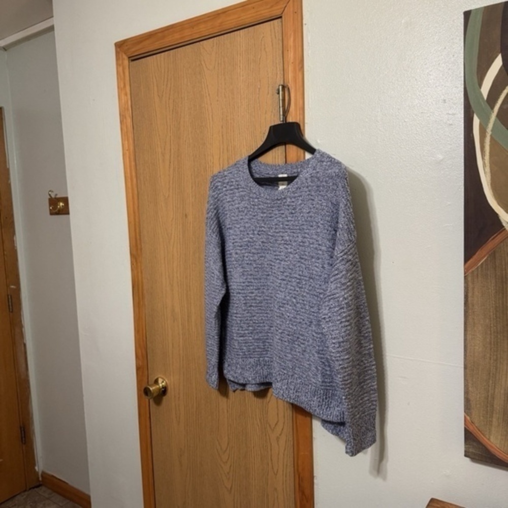 Joie Large Blue & White Long Sleeve Marled Boxy Pullover Sweater - EUC